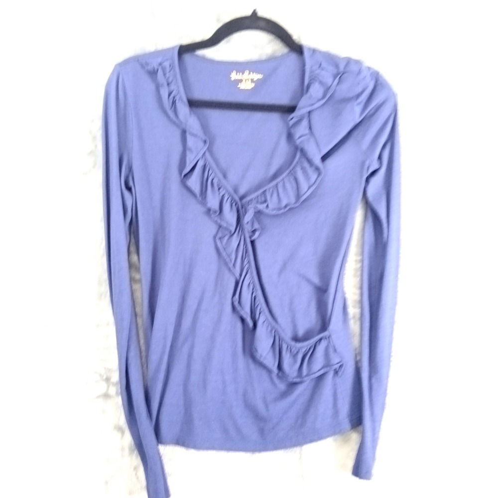 Lilly Pulitzer Shirt Womens XXS Ruffle Long Sleeve Top Modal Blend Pullover
